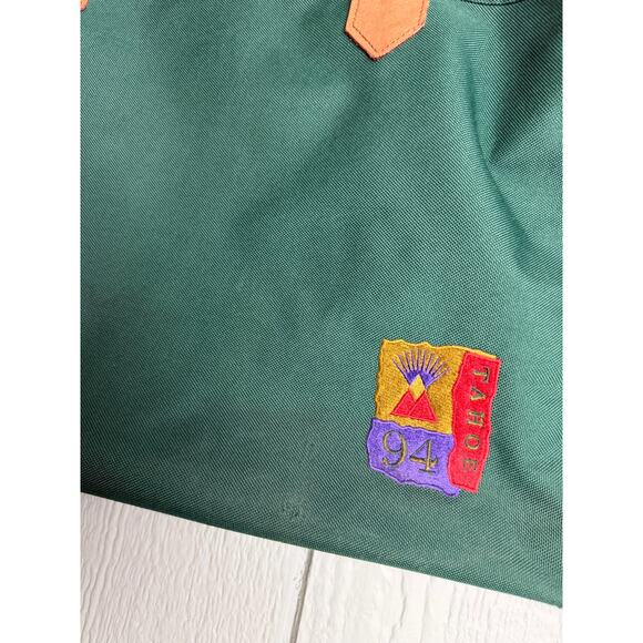 Vintage Tahoe 94 Duffel Bag Green Canvas Leather Handles Retro Travel Carry-On - Picture 2 of 8